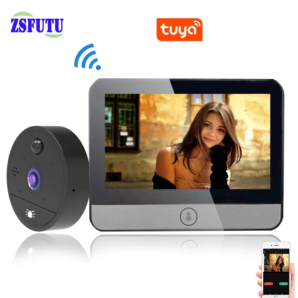 

ZSFUTU Tuya app Peephole Door Viewer Wifi 4.3" Video Doorbell Camera Motion Detection PIR Night Vision Video-eye for Home Villa