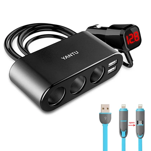 Двойной USB порт 3 Way Авто розетка для автомобильного прикуривателя Разветвитель зарядное устройство штекер Адаптер DC 5 В 1A+ 2.1A для всех телефонов и ПК Ipad Mp3 - Название цвета: with 2 in 1  cable
