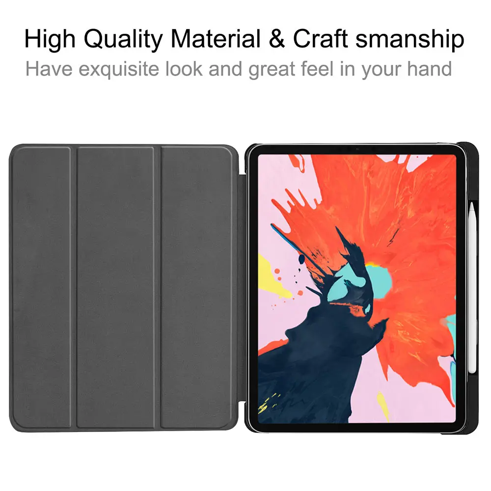 Чехол-обложка с карандашом и держателем для ipad pro 12,9, трехслойный чехол из искусственной кожи, Магнитный чехол для планшета с функцией сна/пробуждения, защитный чехол