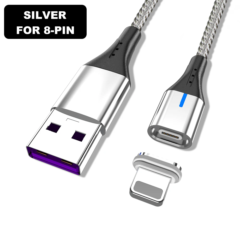 Магнитный кабель для быстрой зарядки для huawei samsung A90 Xiaomi usb type C Android кабели для мобильного телефона Microusb Линия передачи данных зарядное устройство - Цвет: Silver  iphone Cable