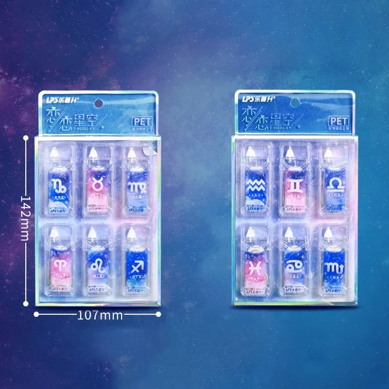 

6pcs/box Creative 12 Constellations Correction Tape Kawaii Transparent White Out Corrector Promotional Gift School Supplies