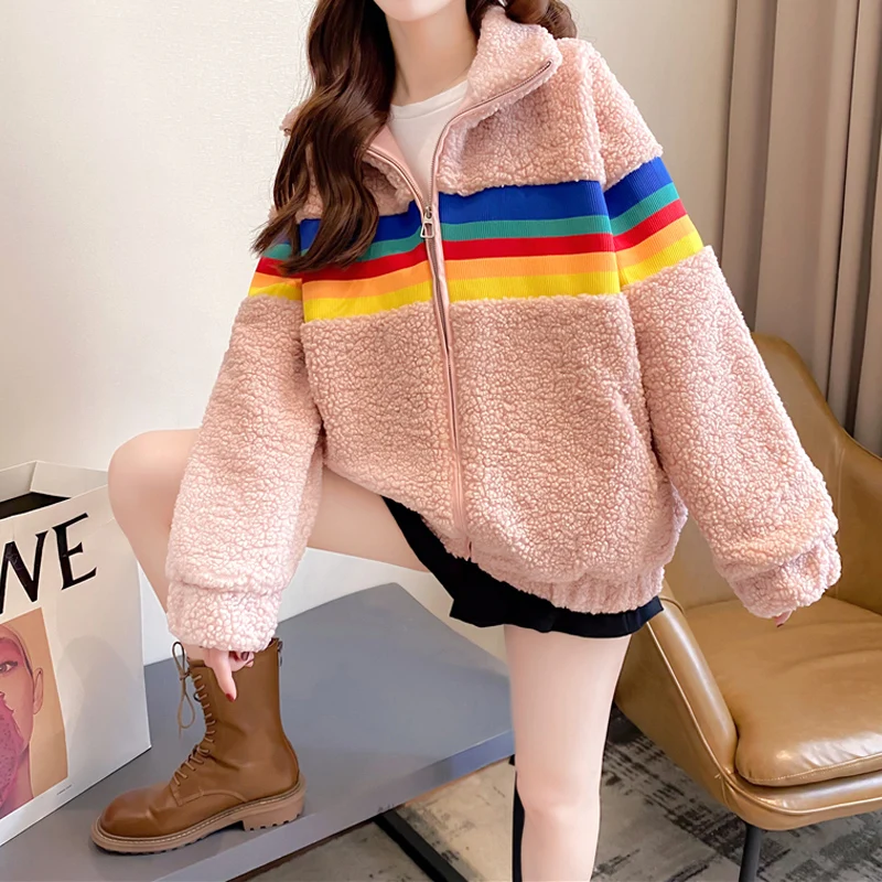 

2021 New Harajuku Cute Autumn Elegant Ntage Hoodie Coat Velvet Loose Lamb Wool Turtleneck White Hoodie Women Clothes Abrigo Y2k