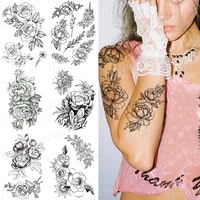 sketches jeweler waterproof temporary black rose flowers tattoo stickers flash fake body tattoos for women tribal tattoo sleeves