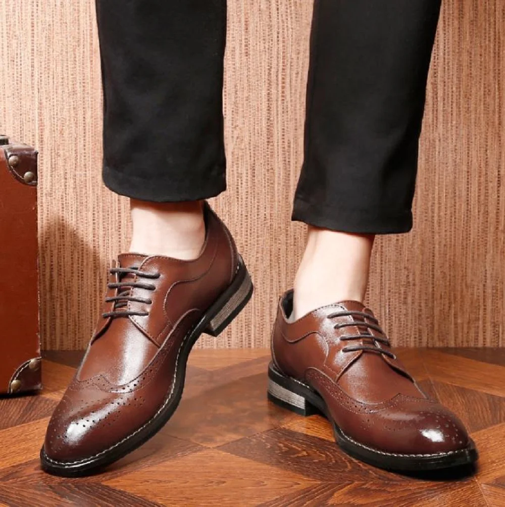 

2021 Men Shoes Oxford Bullock Leather Shoes Men Wedding Dress Shoes Zapatos Casual Genuine Leather Business Shoes Size 37-48