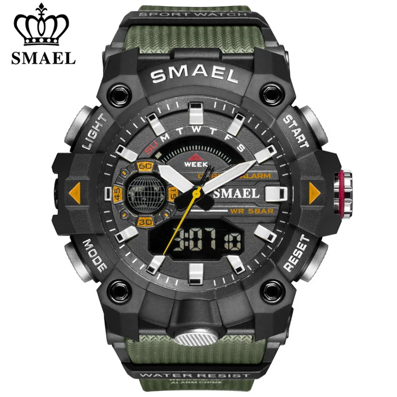  SMAEL Fashion Sports Waterproof Watch Men Top Luxury Brand Military Digital Quartz Wristwatch Mens Dual Display Backlight Clock 