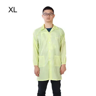 Антистатические комбинезоны унисекс ESD Lab Coat на пуговицах M/L/XL/XXL/XXXL желтые |