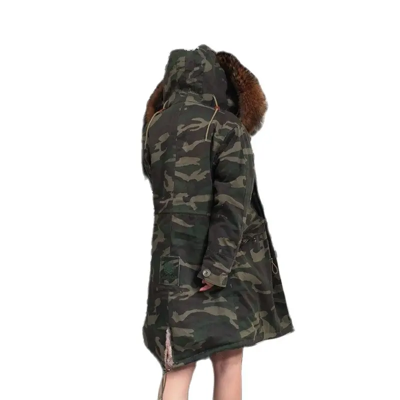 Длинная зимняя парка Camoflage с подкладкой из натурального искусственного меха