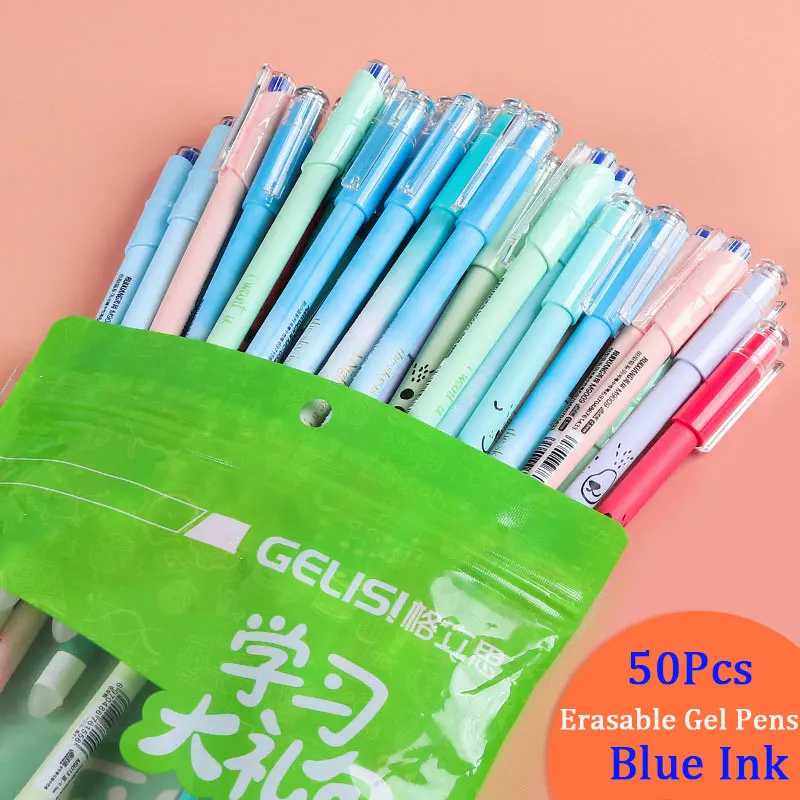 

50pcs/pack RUIXIANG Erasable Gel Pens Korean Kawaii Stationery 0.5mm Needle Tip Blue Ink Neutral Pen for Student School Supplies