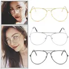 Большие модные ретро очки с прозрачными металлическими линзами, дизайнерские очки в оправе