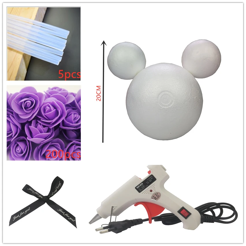 1 шт. 20/25 см пены розовая формочка "Микки Маус" DIY искусственный цветок розы Микки Пластик розы подарки «сделай сам» - Цвет: 20cm purple