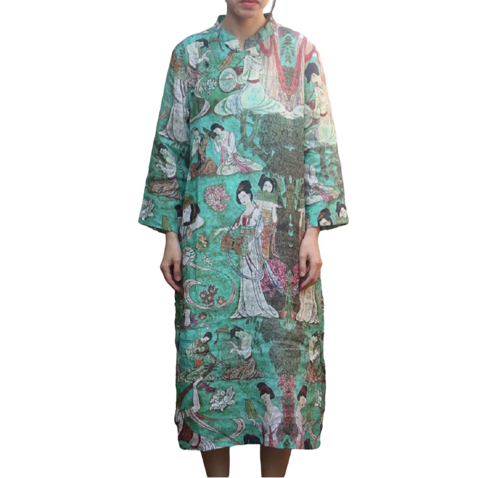 Spring and Summer Ramie Chinese Style Improved Cheongsam Handmade Buckle Chinese Fashion Long Dress