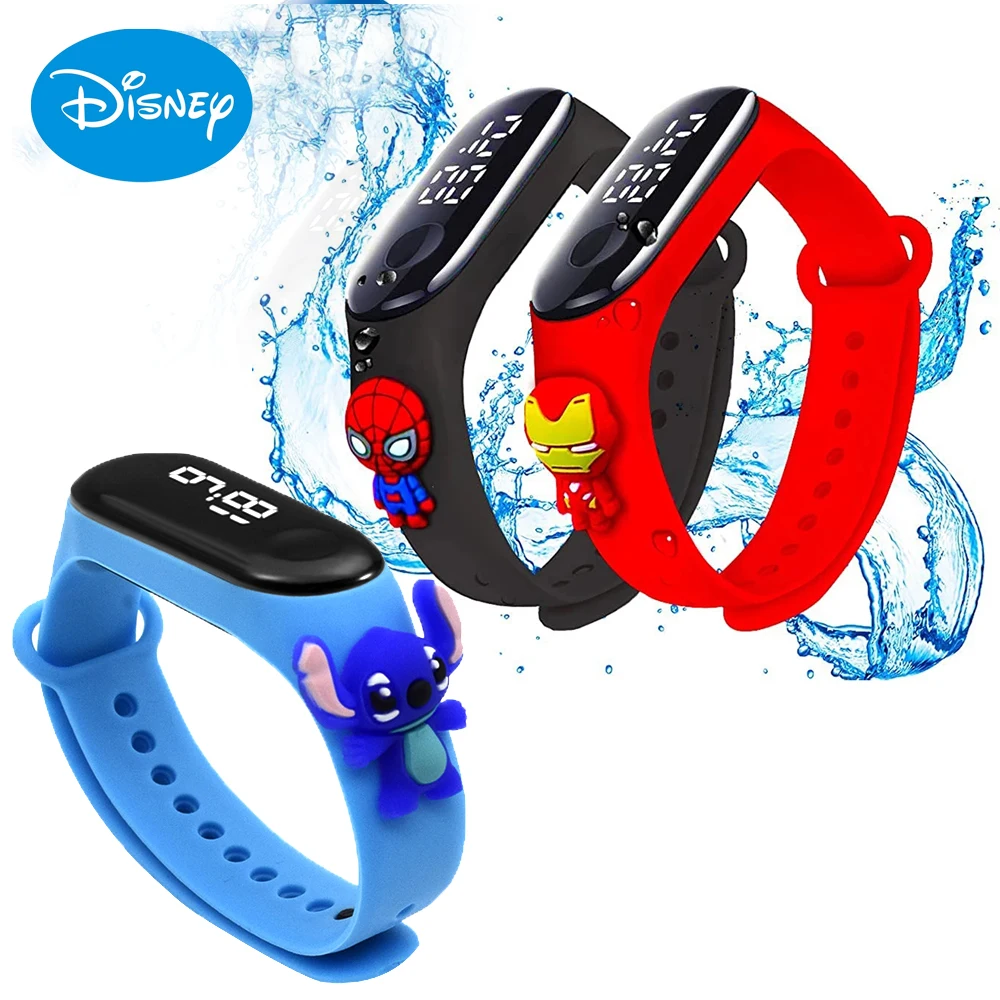 Disney Stitch Spiderman iron Man Mickey Mouse Watch Marvel Child Waterproof Electronic Bracelet Sports LED Digital Anime Figures