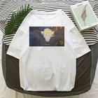 Футболка женская с забавным японским аниме, уличная одежда в стиле Харадзюку, смешная рубашка с банановыми рыбками, топ в Корейском стиле, лето