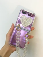for samsung galaxy z flip 5g 4g conque cute sparkling love stand holder transparent shockproof phone case cover for z flip 3