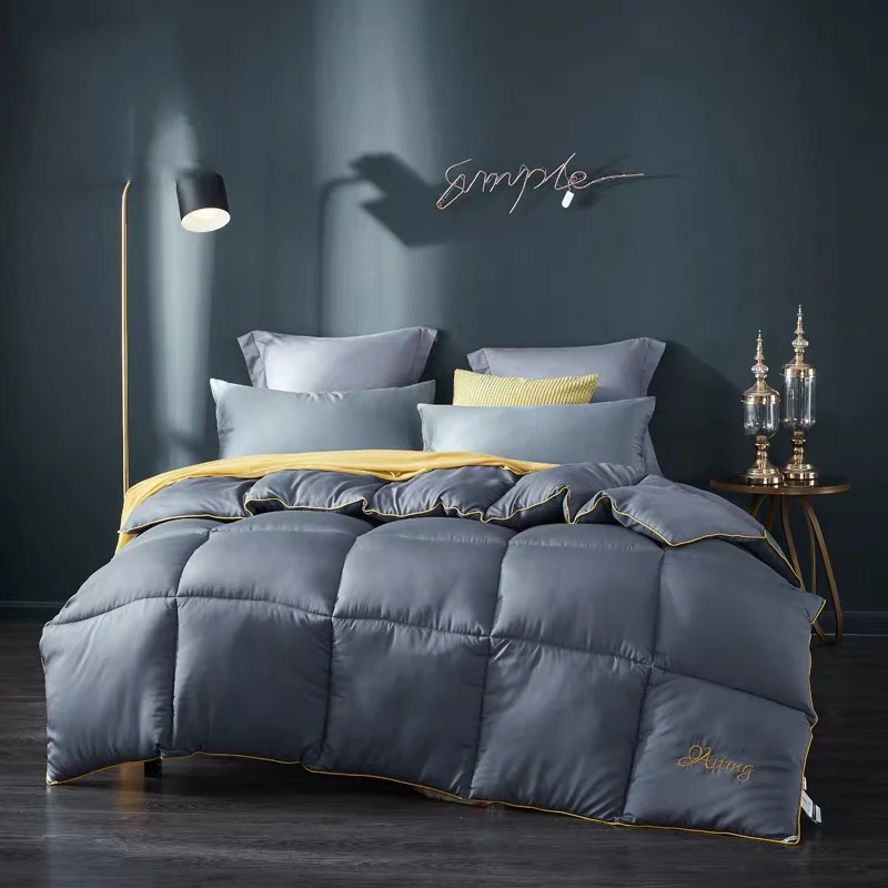 Gray purple Белое зимнее стеганое одеяло из сверхтонкого волокна, одеяло из полиэстера, пуховое одеяло с хлопковым наполнителем, двуспальный, Королевский размер - Цвет: Gray purple
