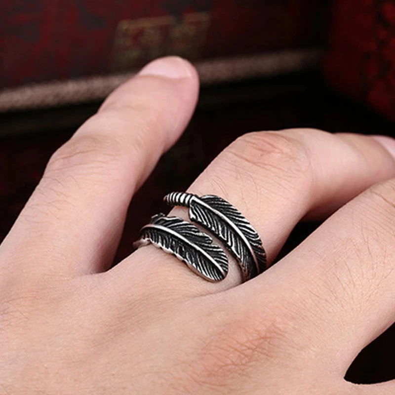 

Retro High-quality Thai Silver colour Jewelry Not Allergic Personality Feathers Arrow Opening Rings