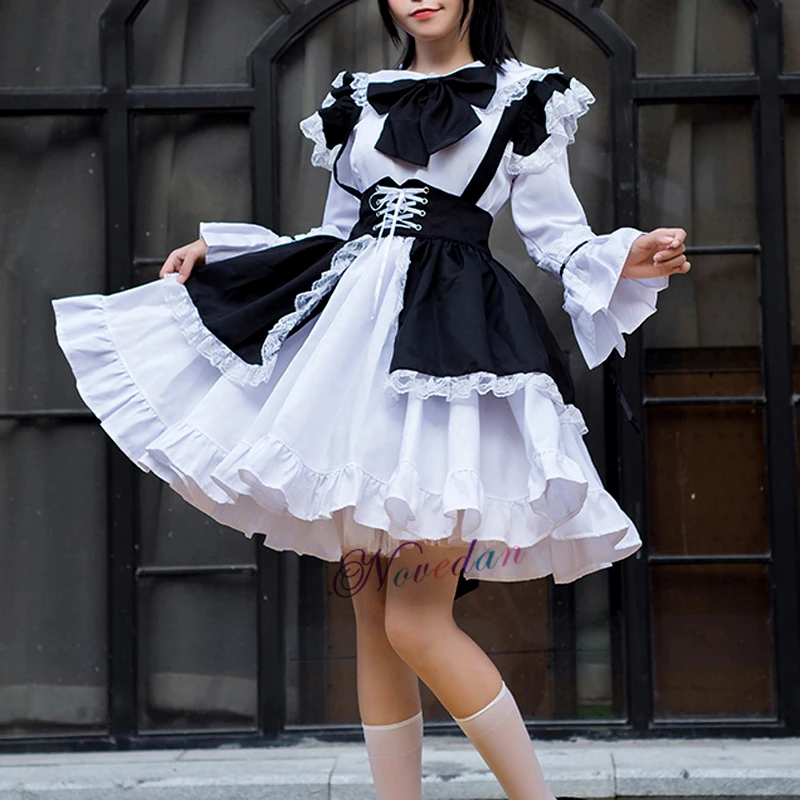 Men Women Maid Outfit Anime Sexy Black White Apron Dress Sweet Gothic Lolita Dresses Cosplay Costume