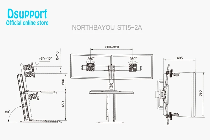 NB ST15-2A Настольный эргономичный 19-27 дюймов двойной монитор интегрированное рабочее место для работы стоя-сидя с клавиатурой лоток компьютерный стол