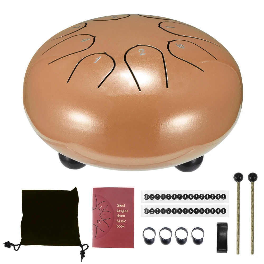 

Zen Drum 6 Inch Steel Tongue Drum 8 Tune Hand Pan Drum Tank Hang Drum With Drumsticks Carrying Bag Percussion Instruments Drum