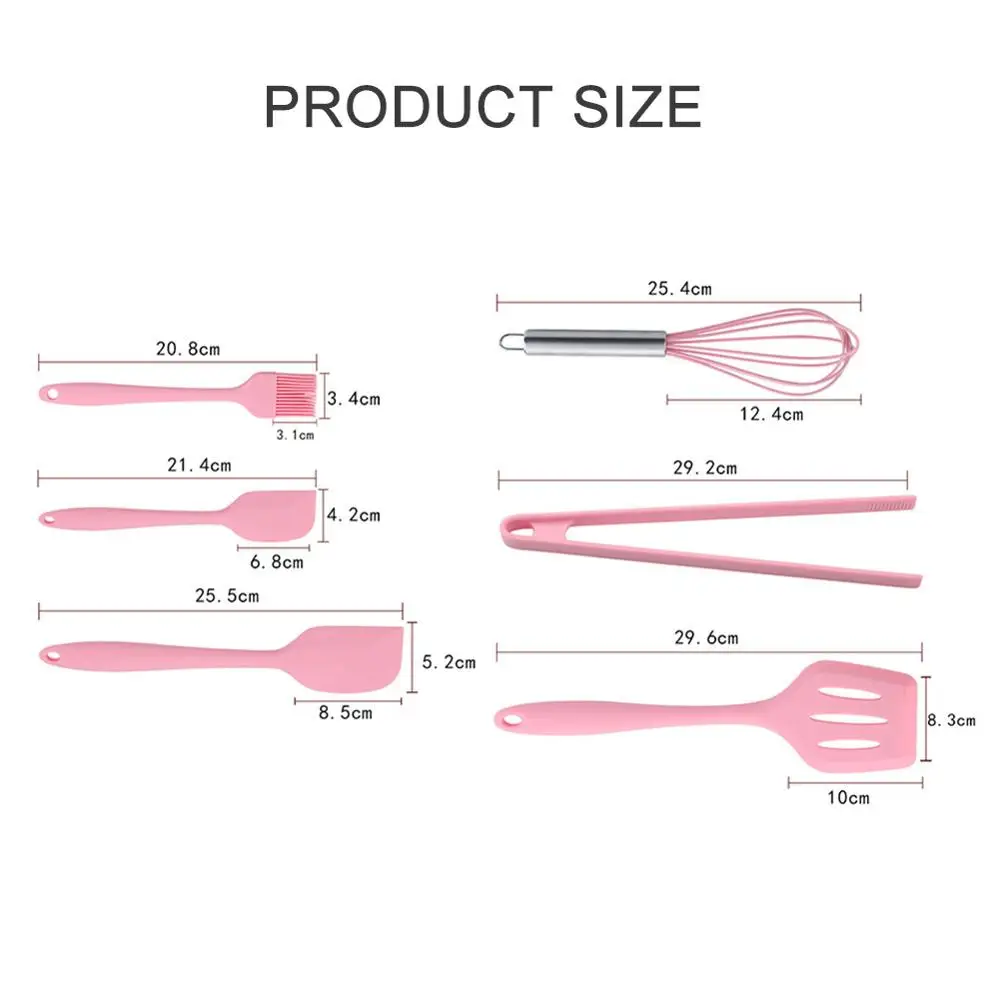 

6Pcs/Set Pink or Red Silicone Cooking Tool Sets Egg Beater Spoon Spatula Oil Brush Kitchenware Kitchen Utensils Sets