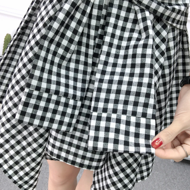 

2019 New Summer Elastic Waist Women Skirt High Waist Irregular Plaid Skirt Chic Bandage Student Skirt Match All Cotton Skirt