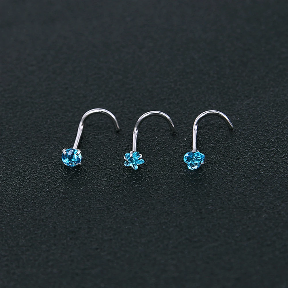 

3Pcs/Set Stainless Steel Nose Stud Set Round Heart Star CZ Crystal Nose Piercings 7*0.8mm L Shape Nostril Piercing Jewelry Gifts