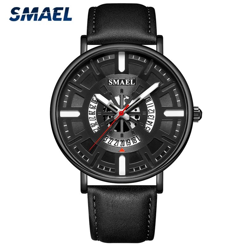 

SMAEL Fashion Mens Quartz Top Brand Luxury Sports Watches Casual Leather Waterproof Military Watch Calendar Men Wrist Watch