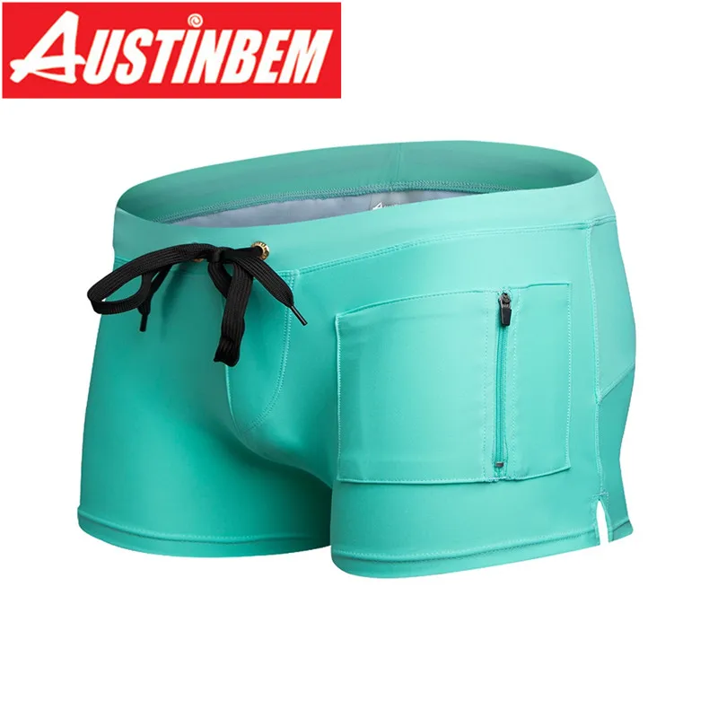 Купальные костюмы AUSTINBEM для пляжа, мужские купальные шорты для мальчиков, шорты с карманами на молнии, De Bain Homme, плавки для купания