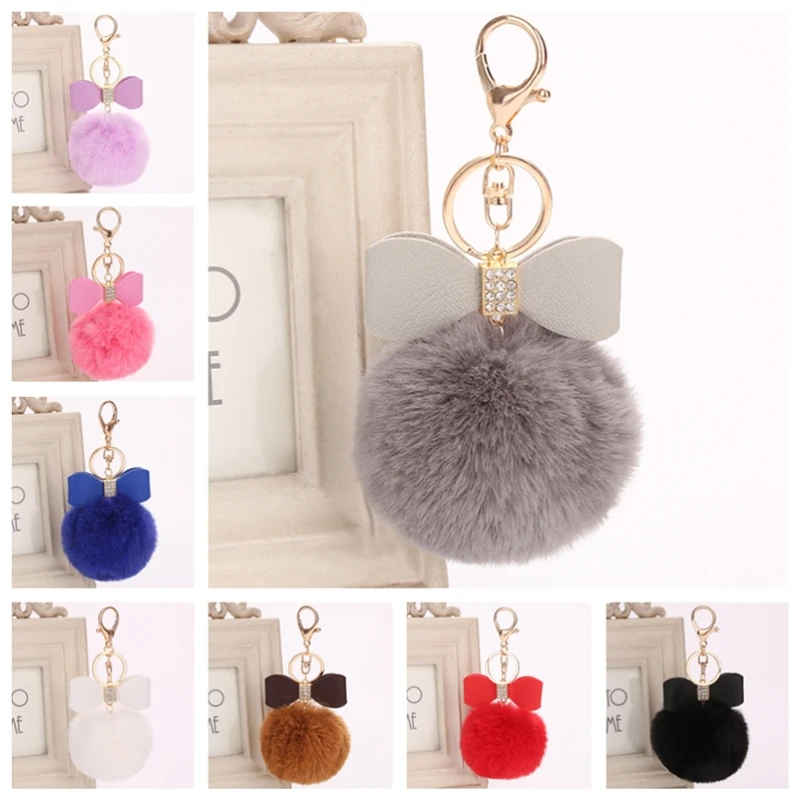 8 см Искусственный пушистый меховой помпон брелок для ключей шарик-помпон