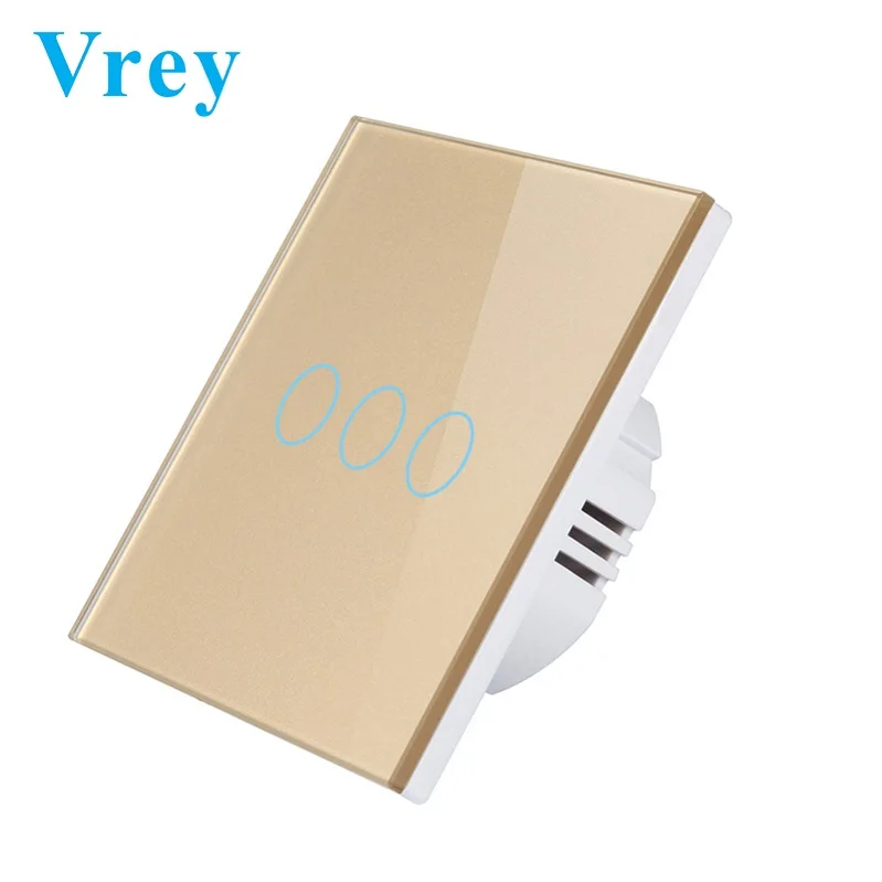 VR-TS-03 Gold Vrey ЕС стандартный сенсорный выключатель, прерыватель сенсорный выключатель, 1 банда 1 способ, AC110-220V выключатель света, настенный сенсорный выключатель - Цвет: VR-TS-03 Gold
