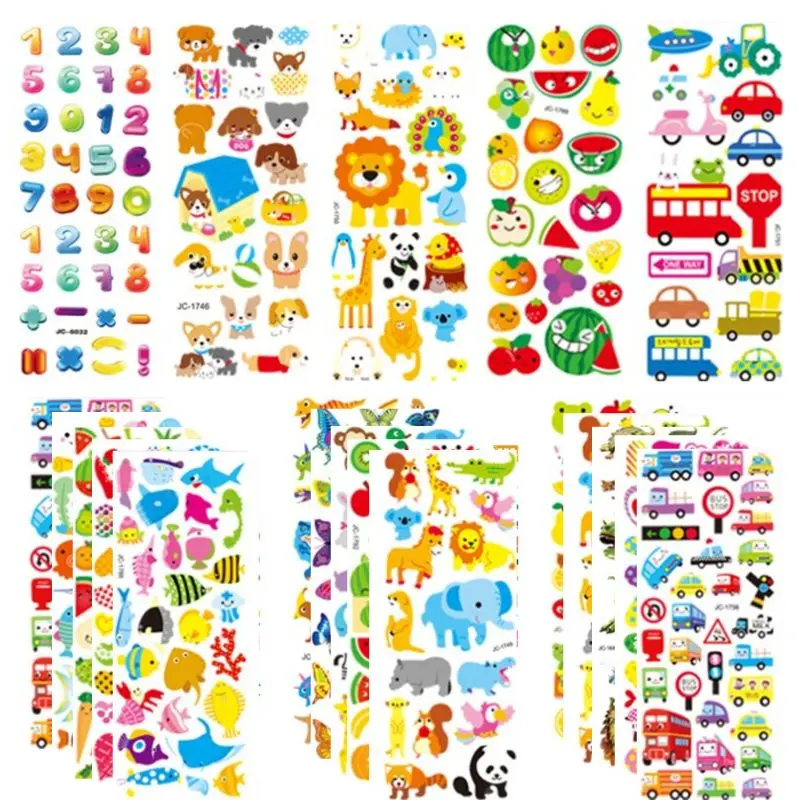 Pegatinas 3D de 20 hojas para ni&ntilde;os y beb&eacute;s, 500 + pegatinas hinchables, varios paquetes para &aacute;lbum de recortes, diario de balas, No.-0