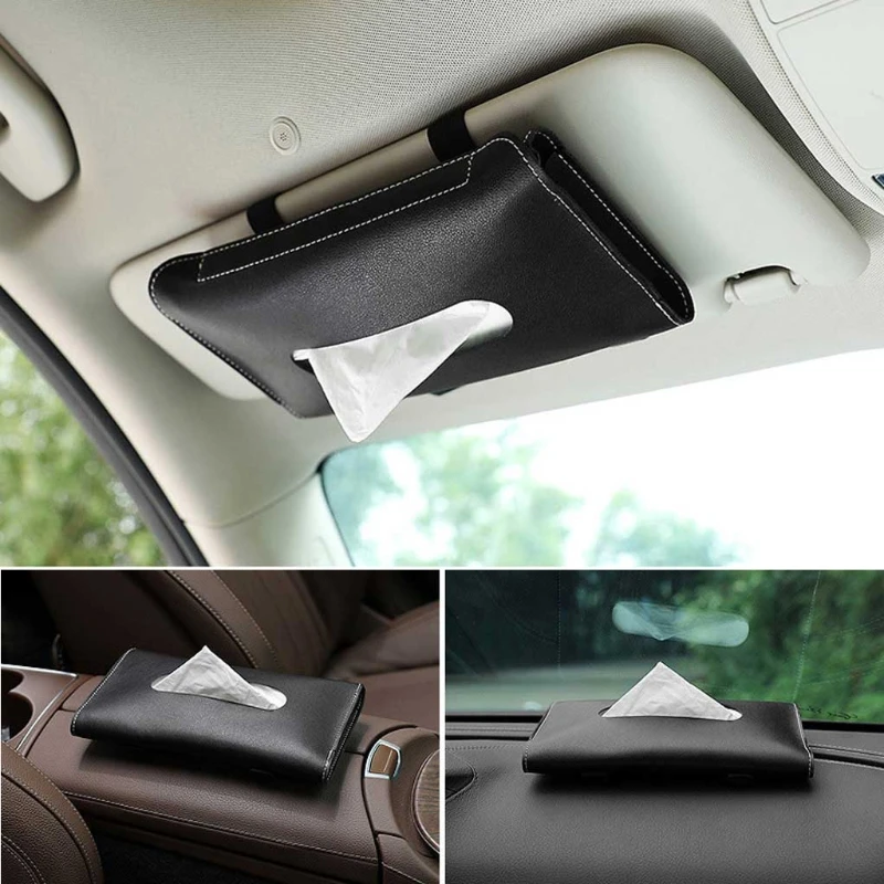 

1 Pcs Car Tissue Box Towel Sets Car Sun Visor PU Leather Tissue Box Holder