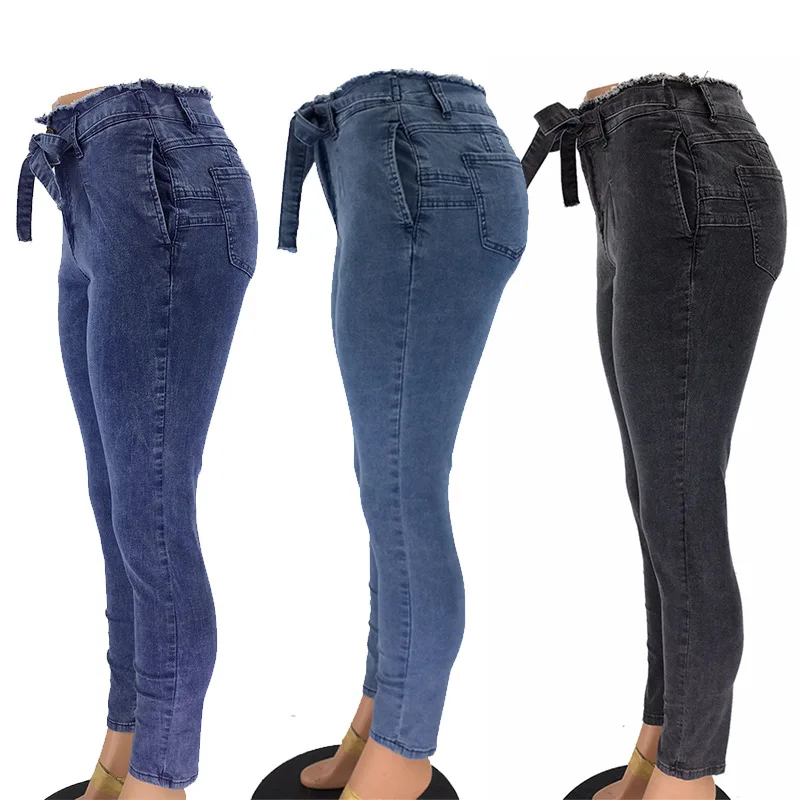 

Fringed Belt Women's Jeans Low Waist Tight Pencil Pants Casual Fashion Spring Autumn Streetwear Skinny Jeans Woman