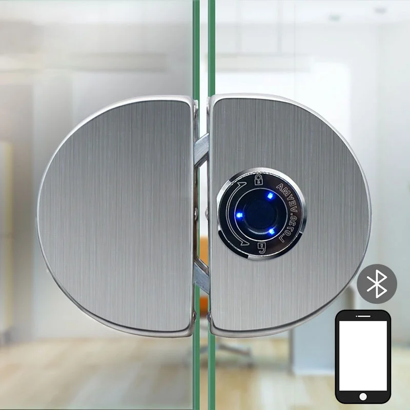 

304 Stainless Steel Fingerprint Glass Door Lock Built in Rechargeable Battery No Drill Biometric Bluetooth APP Fingerprint Lock