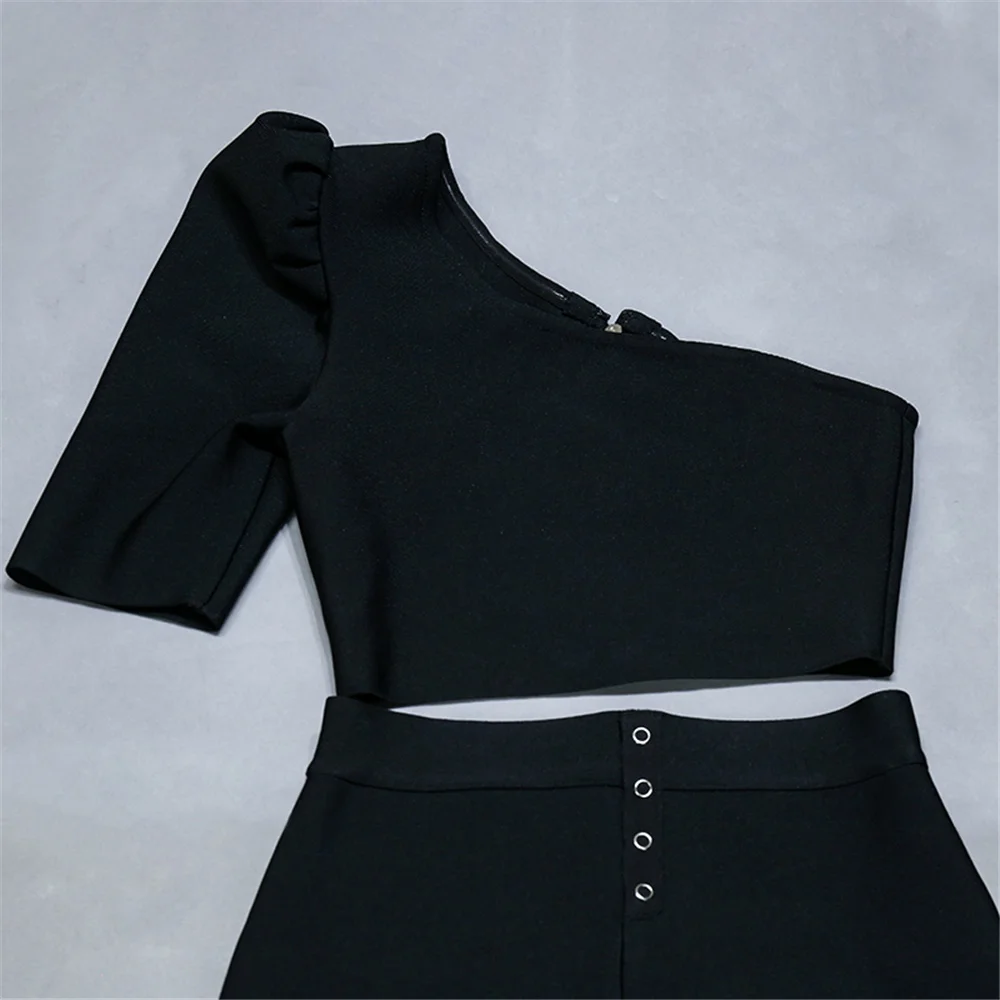 

Bandage dress sets Women Sexy Two Piece Skirt Set 2021 Summer black Bodycon skirt and top set matching sets For Club Party