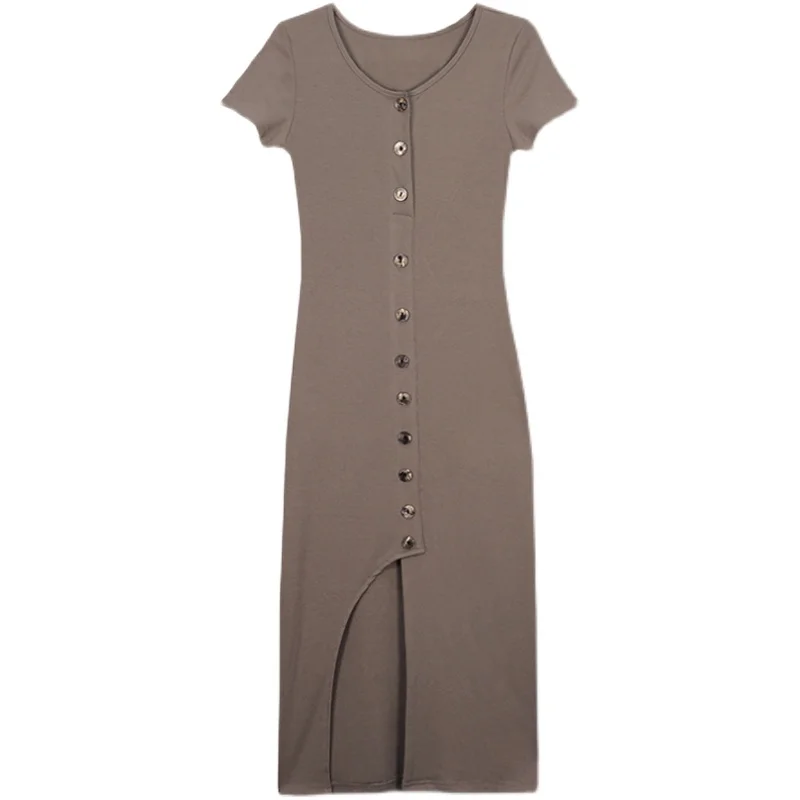 

Fashion dress 2021 summer new temperament split mid-length dress sexy slim single-breasted skirt women's dress