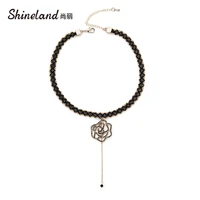 shineland fashion bridal lace choker necklace beads carved flower chain pendants for girls women wedding jewelry collar gift