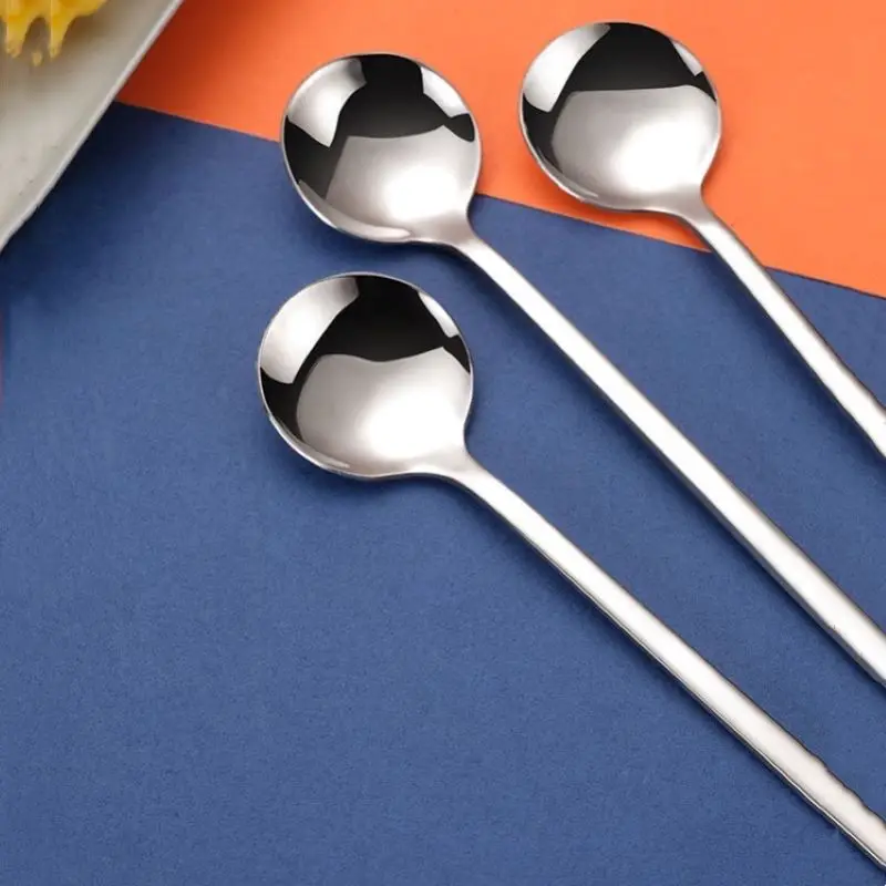 

1Pcs New Dessert Ice CreamTea Coffee Stirring Spoon Round Head Spoon Long Handle Stainless Steel Teaspoon Beverage Tableware