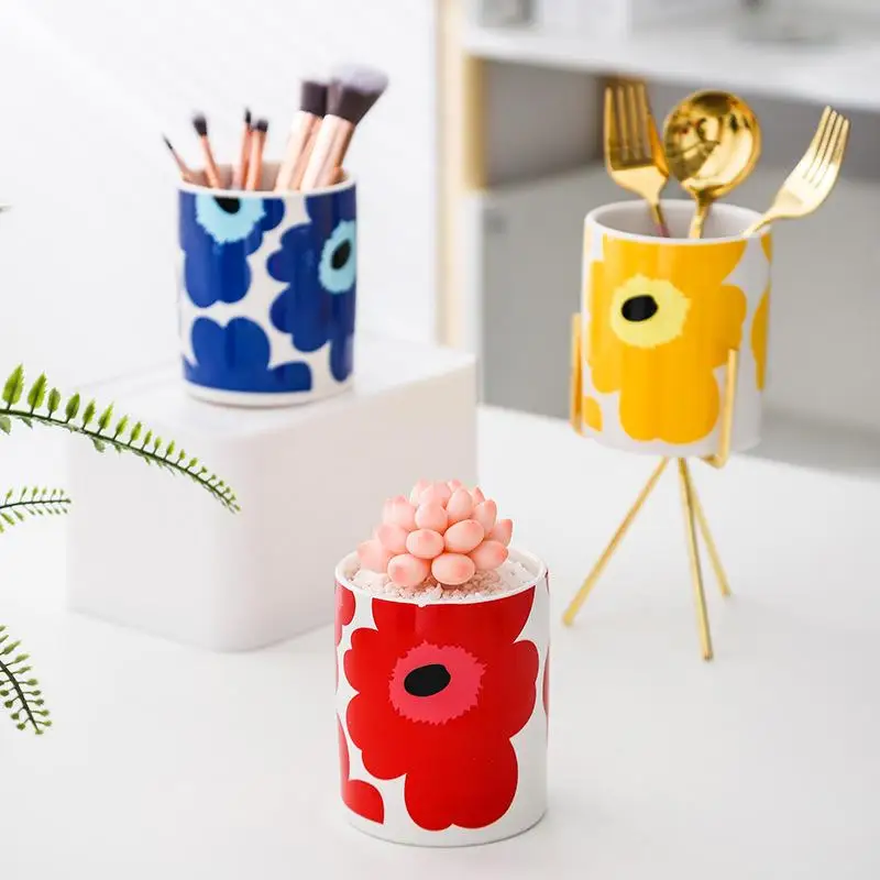 

Nordic Style Flower Pot Without Holes Ceramic Pen Holder Makeup Brush Knife Fork Spoon Storage Jar Pot Wax Container Home Decor