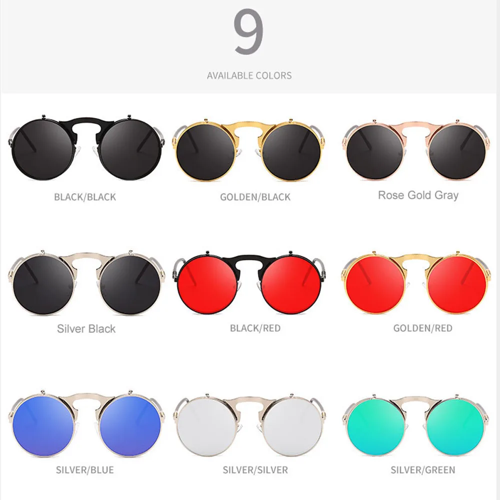 

Long Keeper Sunglasses Flip Sun Glasses Steampunk Fold Men Women Double Lens Clear Alloy Frame Eyewear Eyeglasses Shade UV400
