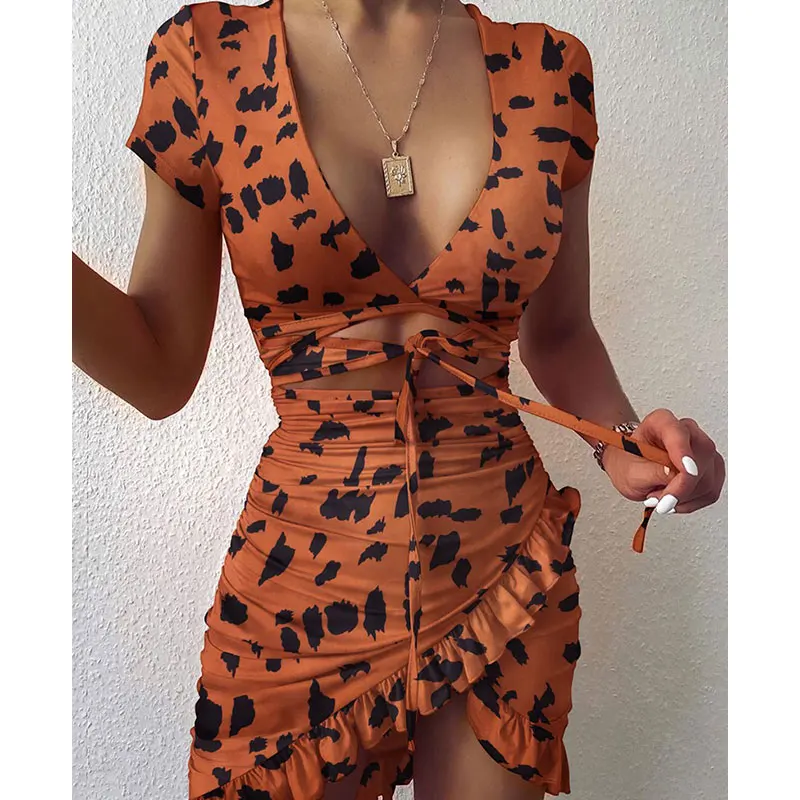 Вечерние мини платья с v образным вырезом и рюшами Женское праздничное пляжное