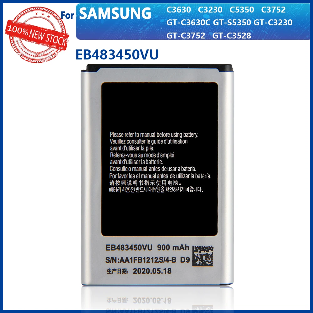 

100% Original EB483450VU For Samsung GT-C3630 GT-S5350 C3752 GT-C3592 GT-C3230 GT-C3752 GT-C3528 C3630 C3230 C5350 4.8 900mAh