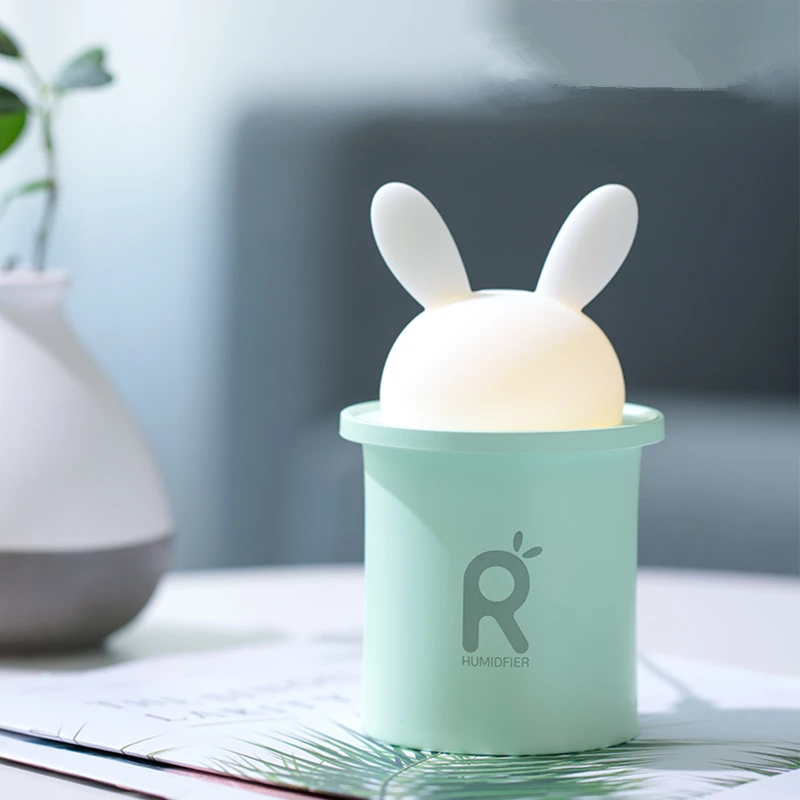 

Led Licht Lamp Met Ultrasone Luchtbevochtiger Voor Baby Cartoon Konijn 250Ml Usb Essentile Olie Diffuser Auto Luchtreiniger