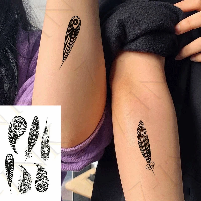 Waterproof Temporary Tattoo Sticker Indian Peacock Feather Sketch Henna Art Water Transfer Flash Tatoo Fake Tatto For Men Women