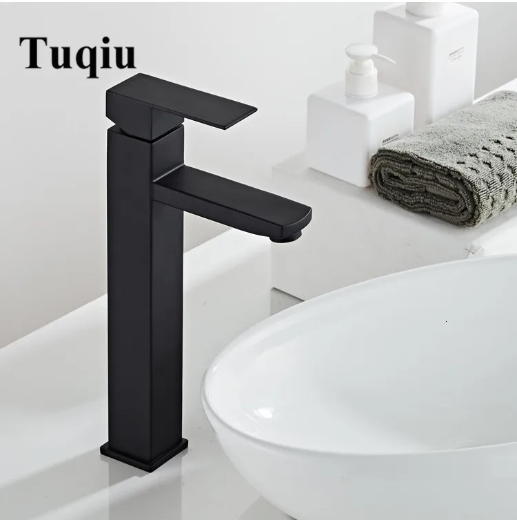 style 6 tall black Черные Смесители для ванной комнаты 304, смесители для горячей и холодной ванной комнаты для выпечки, смесительные смесители из нержавеющей стали - Цвет: style 6 tall black