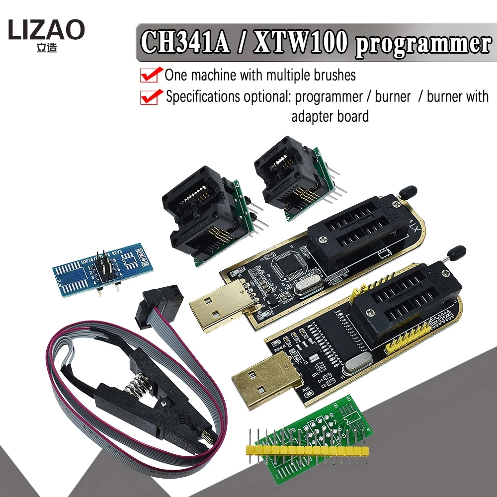 CH341A XTW100 24 25 серия EEPROM Flash BIOS CH341 USB программатор модуль + SOIC8 SOP8 тестовый зажим для