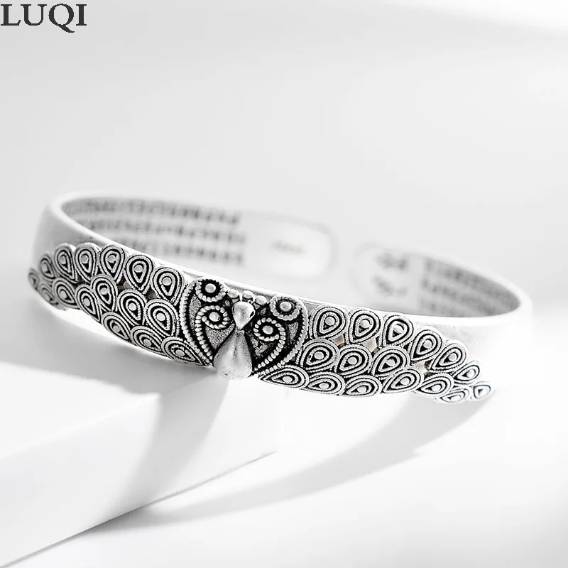 

Модные женские винтажные Открытые Браслеты из тайского серебра S925 с резным павлином SZ0221