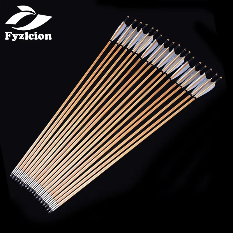 

6/12/24pcs Hunting Crossbow Archery Handmade Wooden Arrows Bolts with White Turkey feather for 25-50lbs Longbow Recurve Bow