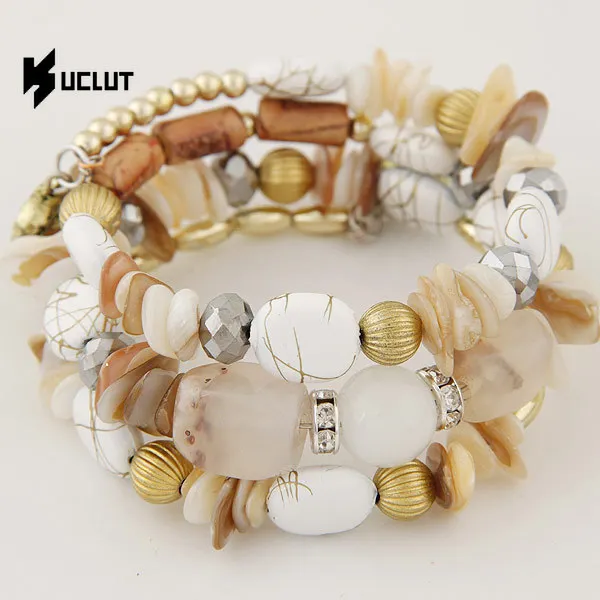 

Retro Natrual Stone Turquoise Shell Beaded Multilayer Winding Elestic Bracelet for Women, New Gothic