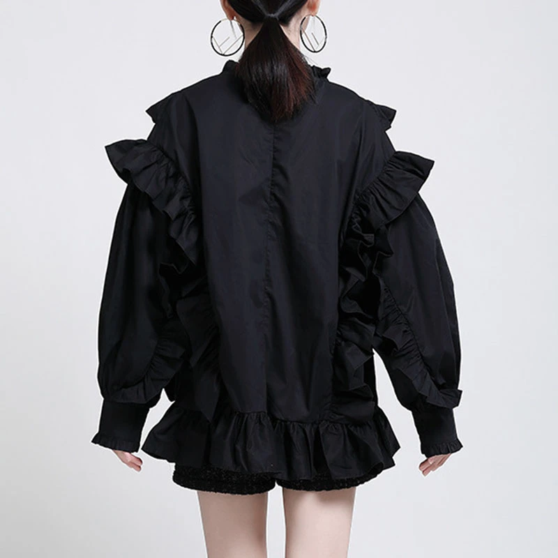 

SeeBeautiful Large Size Blouse Shirt O Neck Lantern Sleeve Patch Ruffles Woman Summer 2021 New Fashion Tide T691